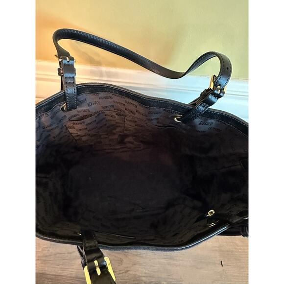 Michael Kors MK Logo Black Canvas Tote Bag Purse Handbag Designer - Picture 3 of 16